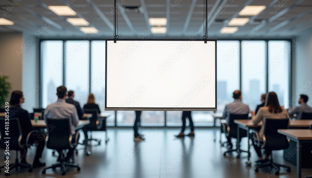 Business meeting in modern office with blank presentation screen Business meeting in modern office with blank presentation screen