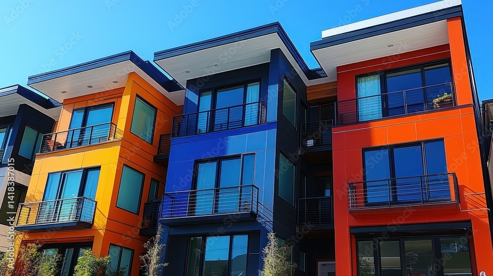 Obraz premium Vibrant modern townhouses with balconies