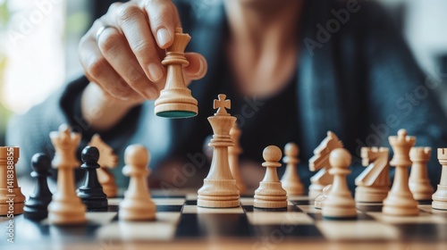 Wallpaper Mural A hand moving a chess piece on the board, strategic game of intellect. Torontodigital.ca