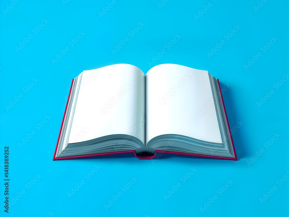 Open book with blank pages on blue gradient background, perfect for education, reading, or knowledge themes. Generative AI