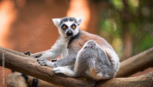 Ring-tailed Lemur sitting on a branch in a zoo