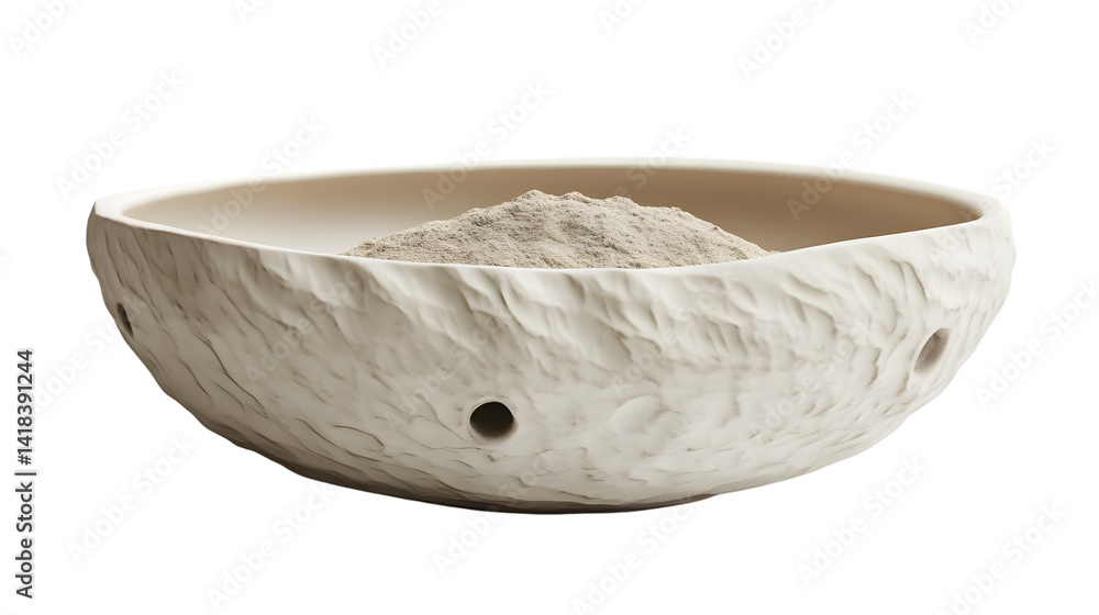 Obraz premium Textured Ceramic Bowl with Powdered Substance Minimalist Design for Culinary and Decorative Pu