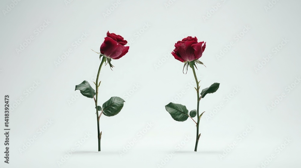 Obraz premium Elegant studio shot of two red roses isolated against a clean backdrop.