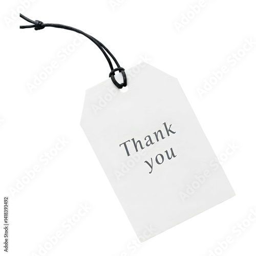 White “Thank You” gift tag hanging on a string, ideal for presents or appreciation notes