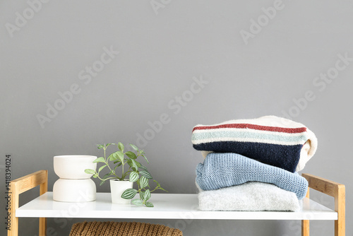 Shelving unit with stack of...
