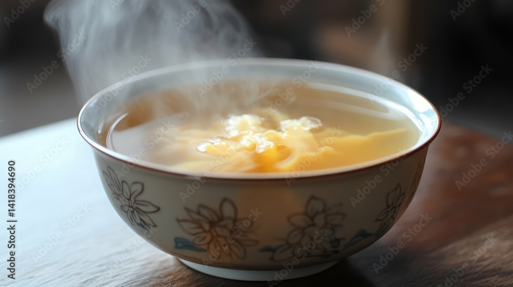 A bowl of hot soup with steam rising, ready to eat. Delicious and nutritious. A bowl of hot soup with steam rising, ready to eat. Delicious and nutritious.