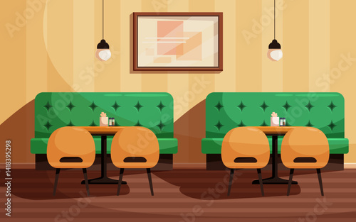minimalist cafe interior with furniture, vector illustration