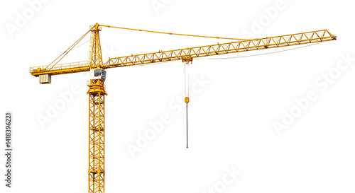 A yellow construction crane stands tall against a black background in a clear and simple image view