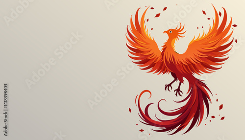 Flame-colored phoenix soaring against a light background  