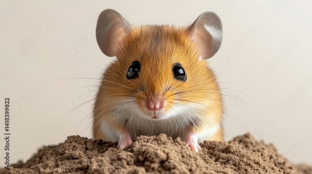 Obraz premium Cute little mouse peering out of soil