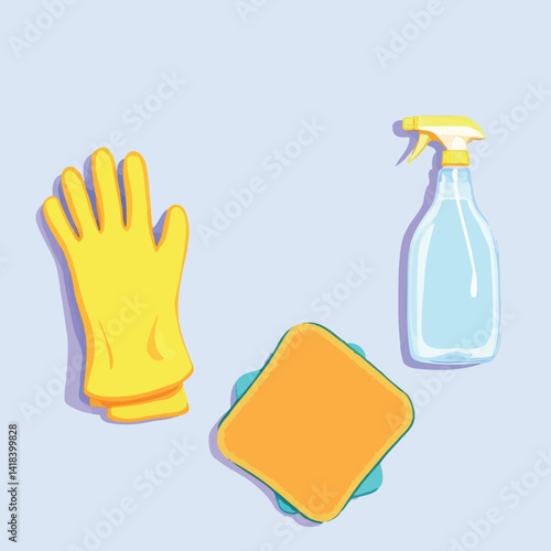 Vsai cleaning supplies for sparkling surfaces, gloves, spray bottle, and sponge ensuring hygiene