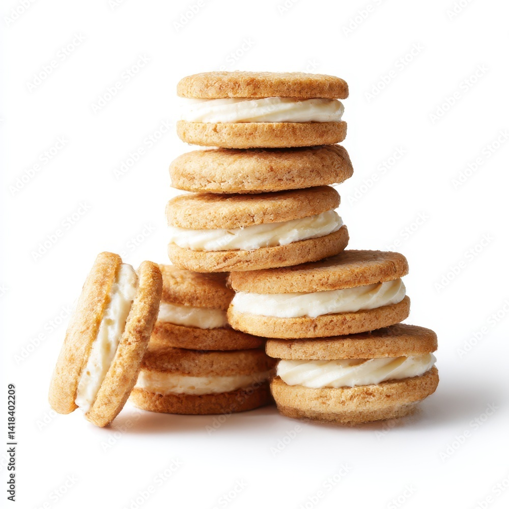 Stack of delicious cookies with cream filling on white background, isolated Stack of delicious cookies with cream filling on white background, isolated
