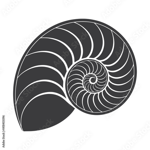 Minimalist Nautilus Shell Silhouette – Geometric Spiral in Black and White