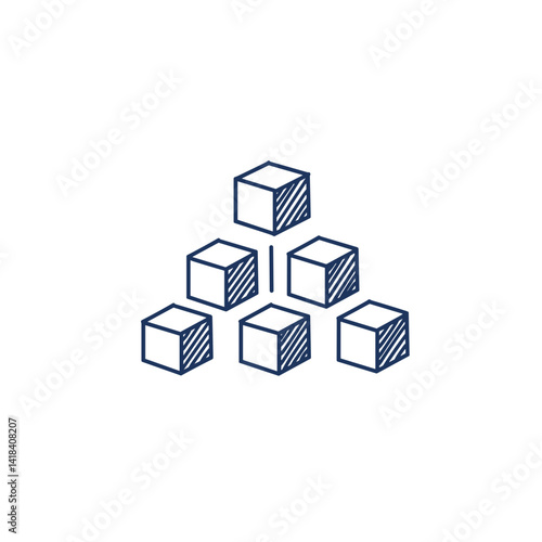 Container Orchestration Vector Icon. Group of connected cubes in a pyramid shape, automated deployment and scaling, isolated illustration for DevOps, cloud computing, software architecture