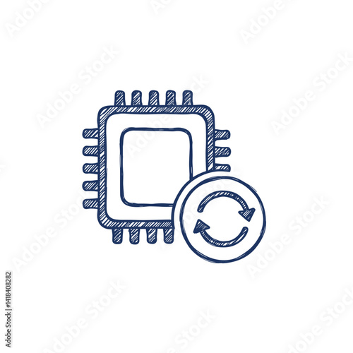 Firmware Update Vector Icon. Microchip with circular arrows, software upgrade for hardware, isolated sketch for technology, IT support, system maintenance