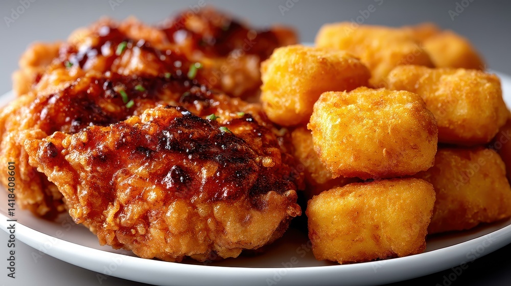 Crispy fried chicken and nuggets served hot, perfect for a quick meal or snack. A delicious choice for fast food lovers. Crispy fried chicken and nuggets served hot, perfect for a quick meal or snack. A delicious choice for fast food lovers.