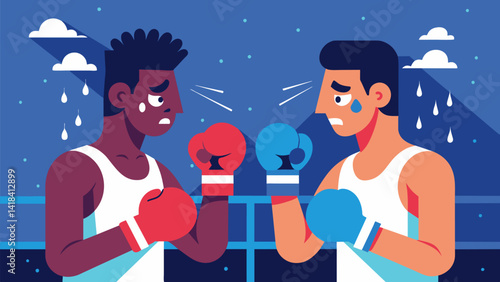 As sweat drips down their faces the boxers focus intently on their AI opponents anticipating their next move.. Vector illustration