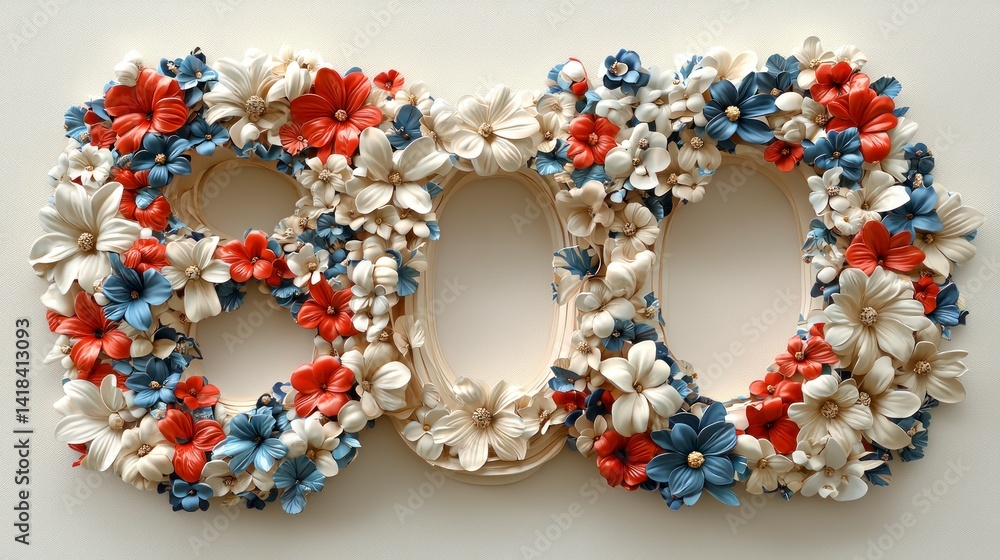 Floral numbers on light surface, artistic display Floral numbers on light surface, artistic display