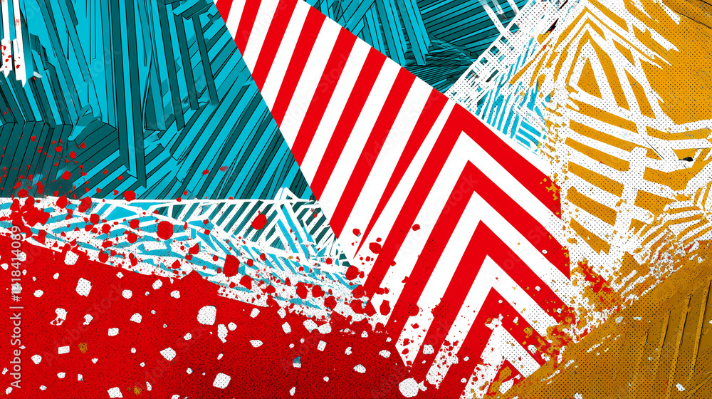 Naklejka premium vibrant abstract geometric shapes forming a dynamic pattern, vivid colors, modern design