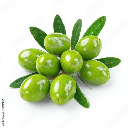 Wallpaper Mural Green olives with leaves still life isolated on white background Torontodigital.ca