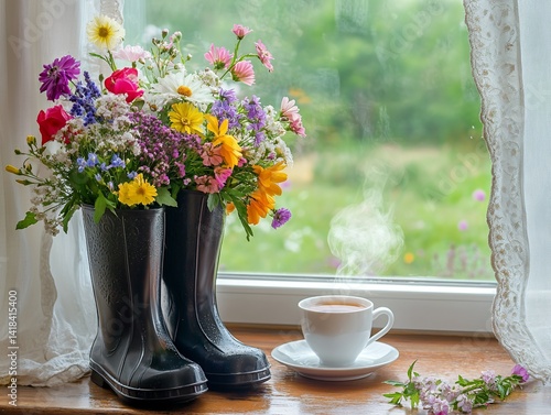 Wallpaper Mural Bright and colorful flowers in vases by a sunny window creating a warm home atmosphere ideal for interior decor Torontodigital.ca