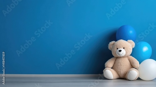 Baby boy room, teddy bear, balloons