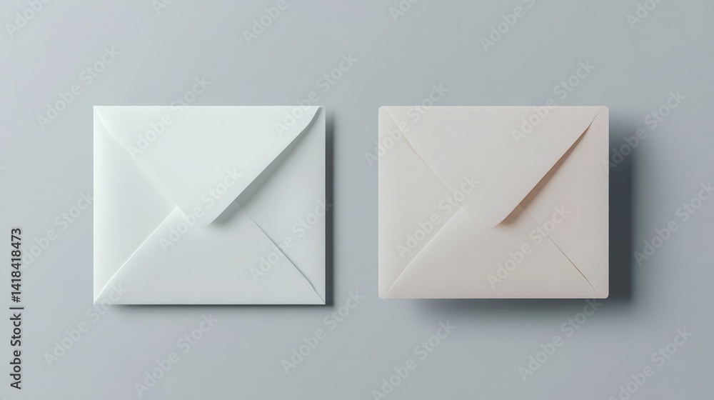 Two paper invitation cards on trendy grey background with copy space for card design presentation. Two paper invitation cards on trendy grey background with copy space for card design presentation.
