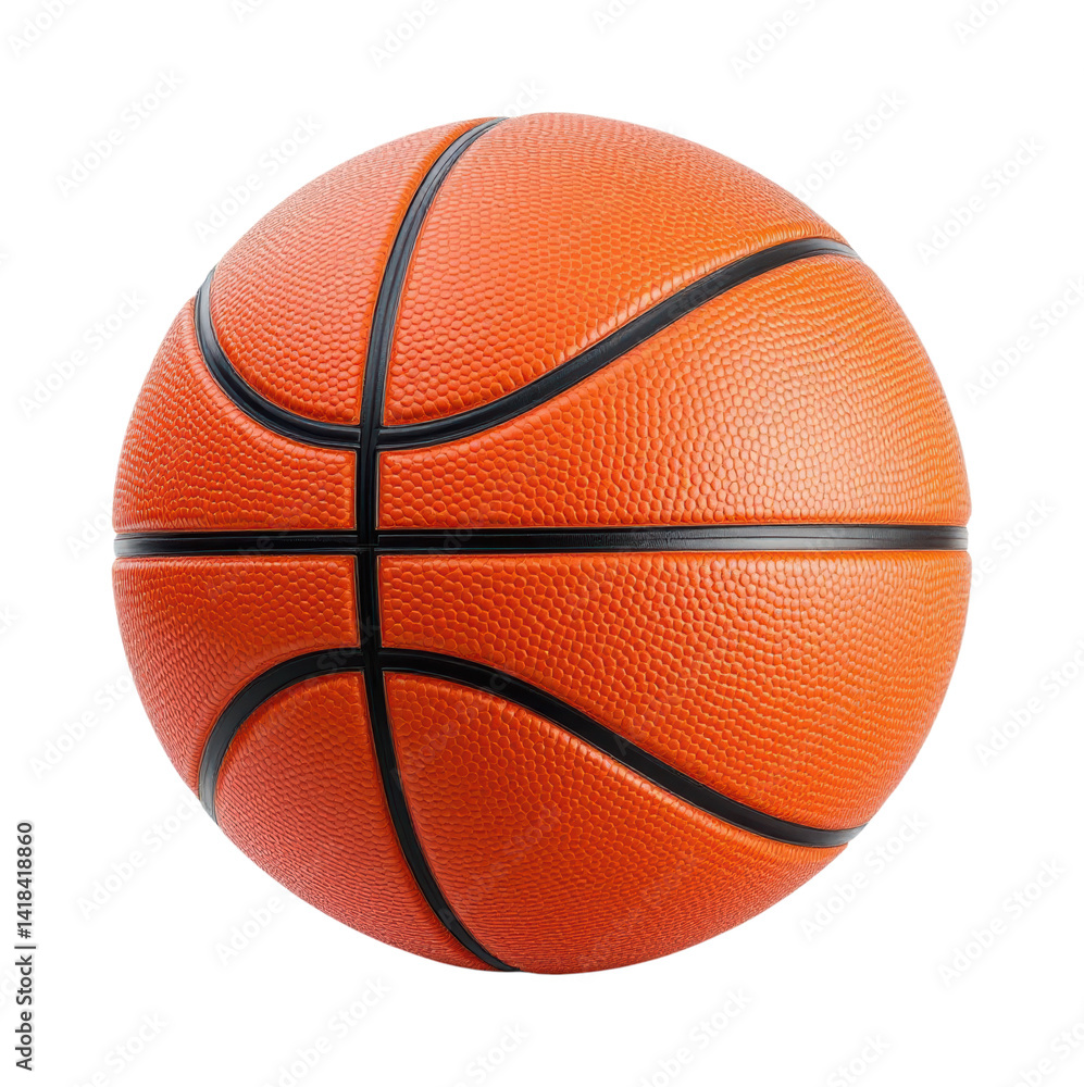 Fototapeta premium Professional Orange Basketball with Classic Black Stripes and Textured Rubber Surface Showing Detailed Pebble Grain Pattern Isolated on Transparent and White Background