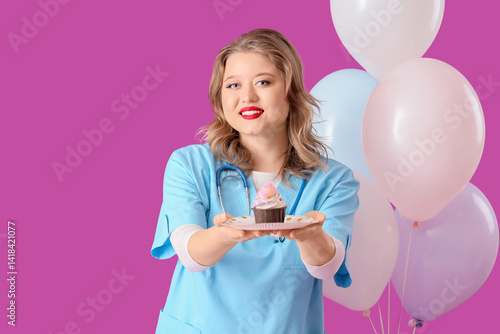 Young happy female doctor w...