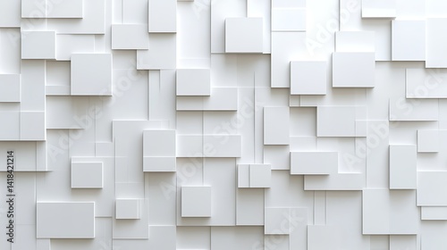 Abstract 3D White Geometric Pattern, Abstract 3D white geometric pattern with overlapping squares and rectangles
