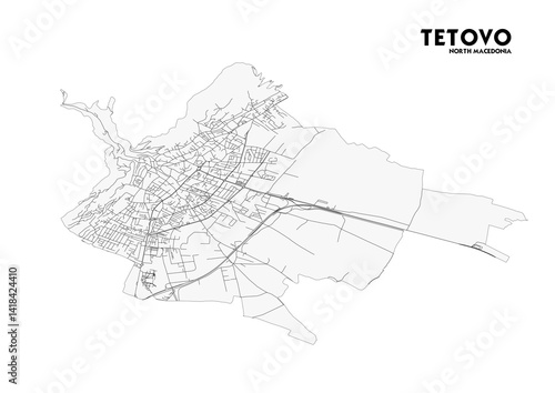 vector map of highway in tetovo, north macedonia with black and white theme colors 