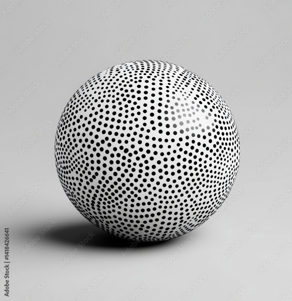 A white sphere covered in black dots on a gray background with soft shadow A white sphere covered in black dots on a gray background with soft shadow