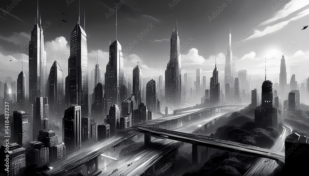 Obraz premium beautiful creative futuristic city landscape with the skyscrapers and buildings, city of the future