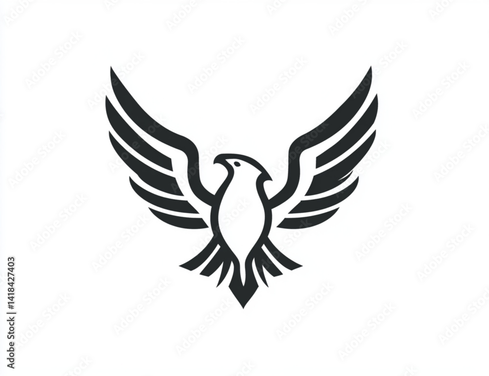 Obraz premium Stylized eagle illustration with spread wings in black on white background