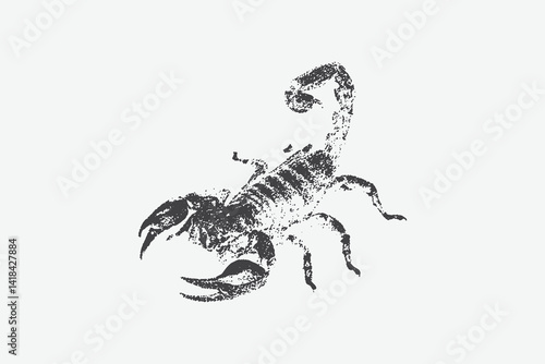 Creepy Halloween Scorpion collage element with vintage stippling photocopy effect. with experimental grunge dotted texture
