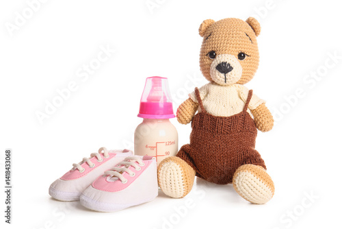 Knitted teddy bear, baby bo...
