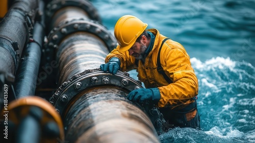 Obraz na płótnie A technician performing maintenance on a tidal energy system near the ocean, Tidal Power, Renewable and natural w salonie