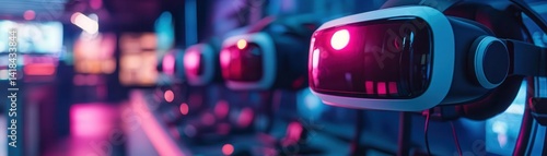 Obraz na płótnie A virtual reality gaming setup in a tech store, VR Gaming, Immersive and fun w salonie