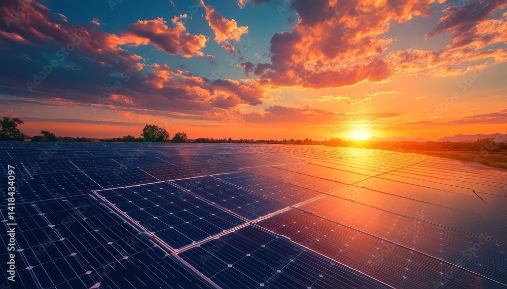 A wideangle shot of a solar farm in a desert landscape, Solar Energy, Vast and renewable