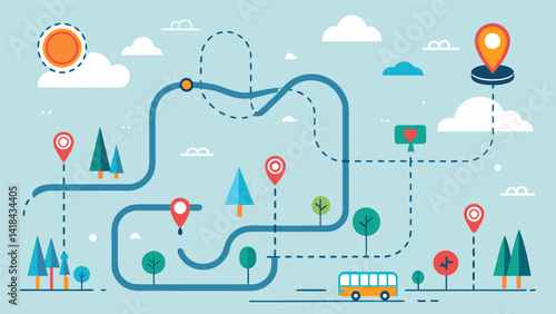 A sketch of a road map with various stops along the way represents the progression and different stages of the recovery journey.. Vector illustration