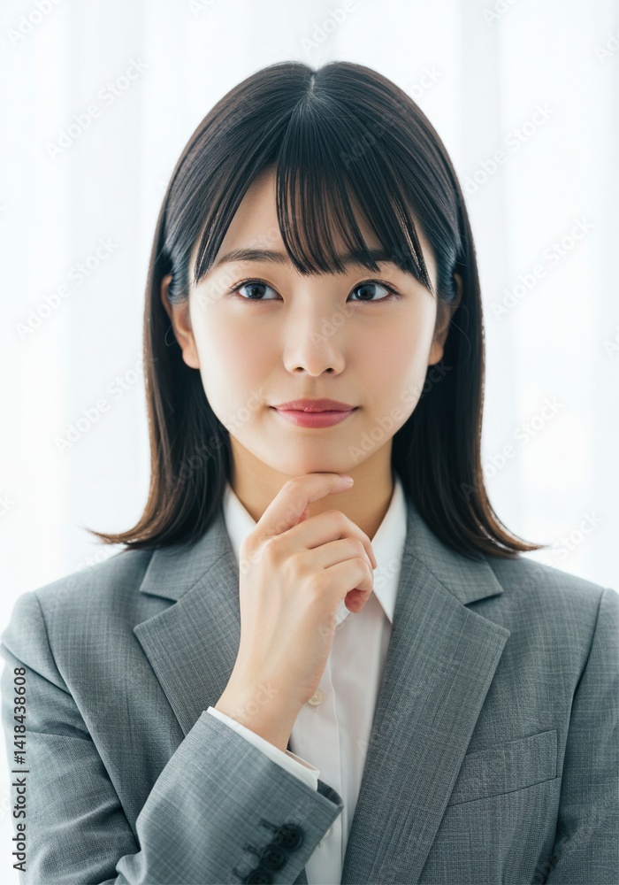 A beautiful Asian office worker woman is thinking about getting an idea for a future business plan. A beautiful Asian office worker woman is thinking about getting an idea for a future business plan.