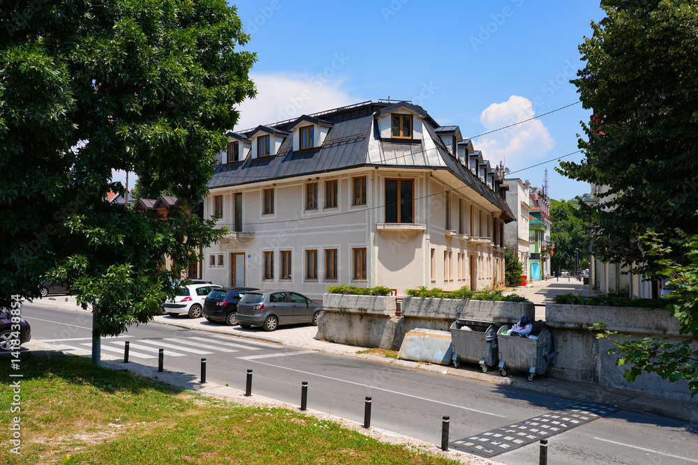 Building in the city center of Cetinje, the former capital of Montenegro in the Balkans