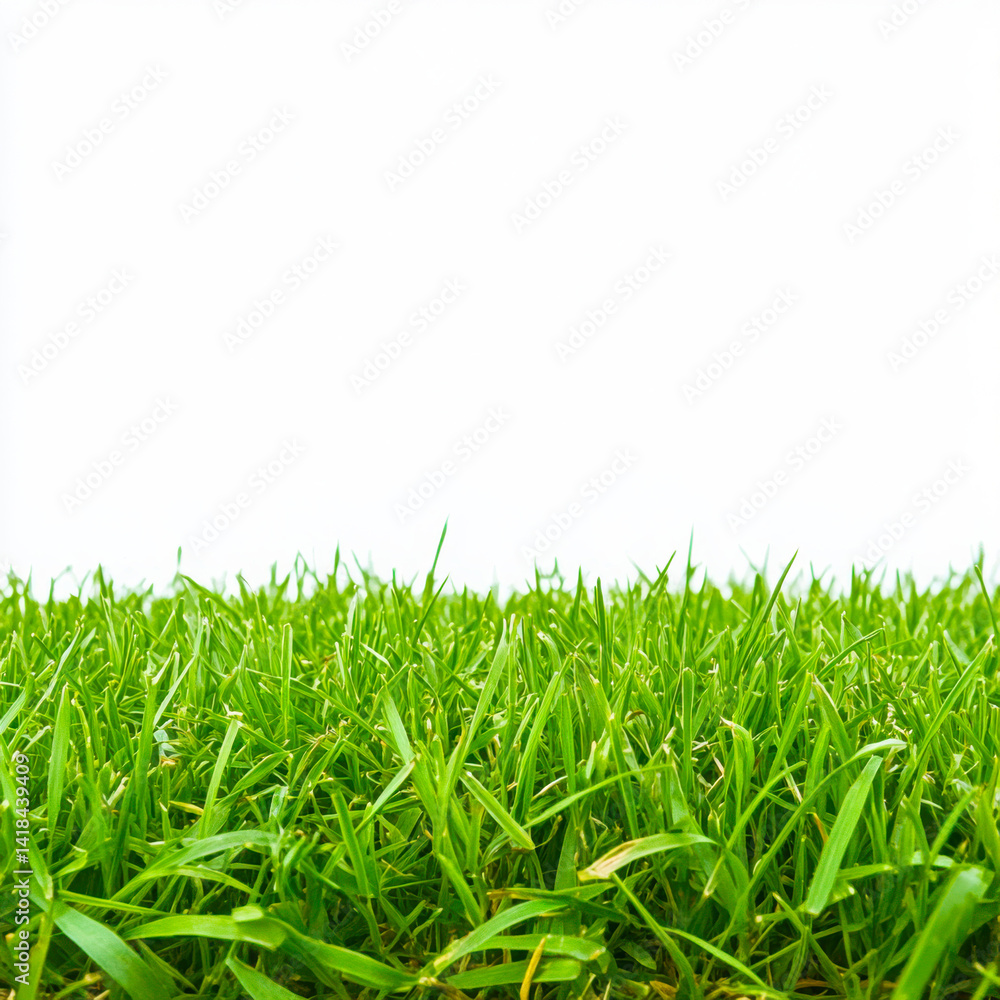 Fototapeta premium Fresh green grass close up shot on white background
