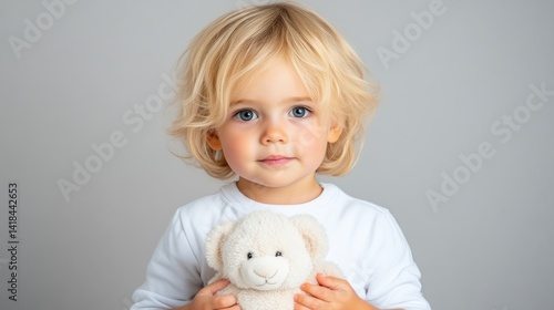Child holding teddy bear, portrait