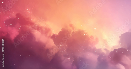 Dreamy Sky with Soft Clouds and Glimmering Stars in Peach, Pink, and Purple Hues