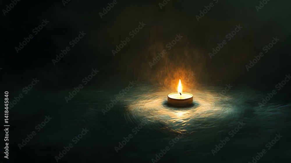 Fototapeta premium Single candle burning complete darkness soft glo