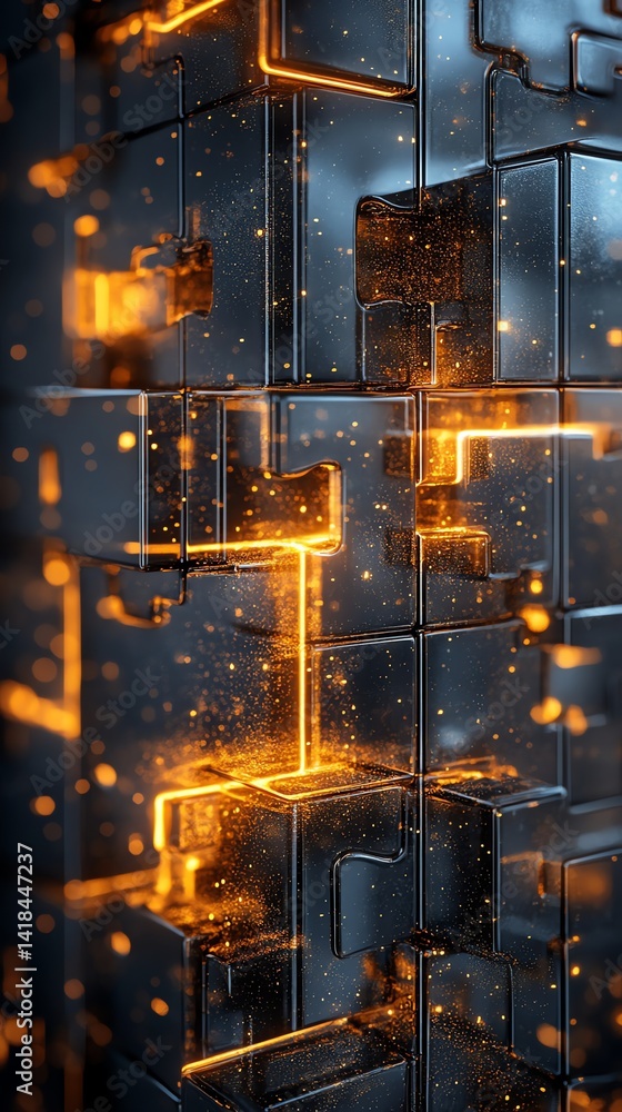 Fototapeta premium Glowing Cubes Abstract Background with Light Trails