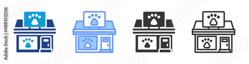 Pet Stores icon set multiple style collection