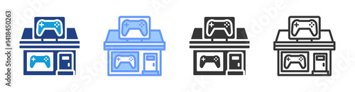 Gaming Stores icon set multiple style collection