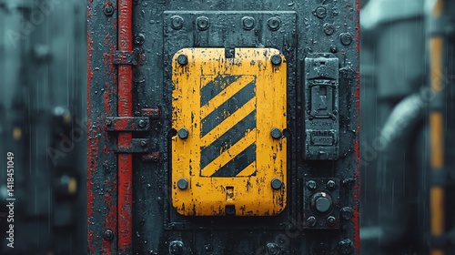 Weathered Metal Panel with Warning Sign